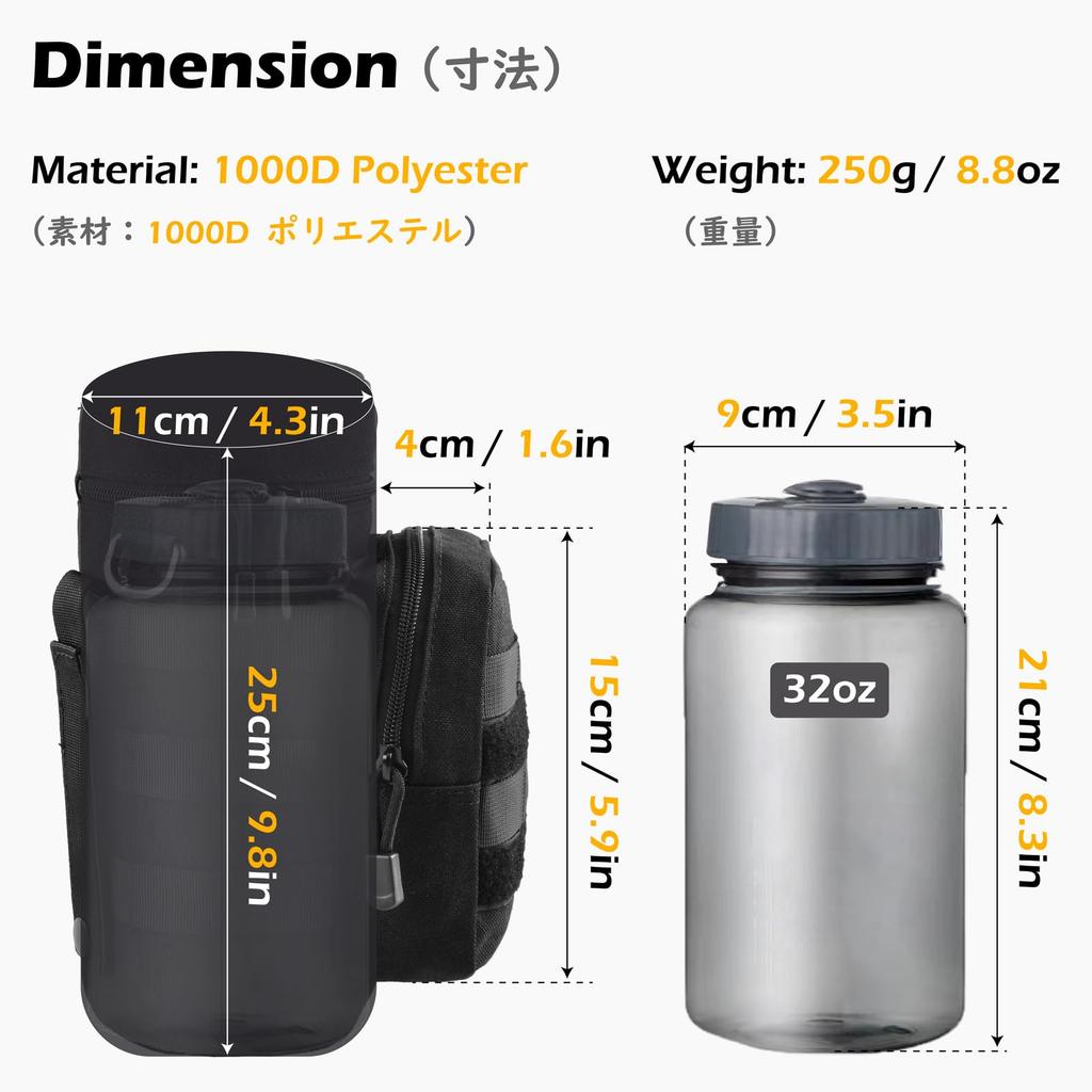 TRIWONDER MOLLE Water Bottle Plastic Bottle Kettle Bottle Military Tactical Water Bottle Nylon Bottle Handy Pouch Shoulder Strap Bag, Holder, Bag,