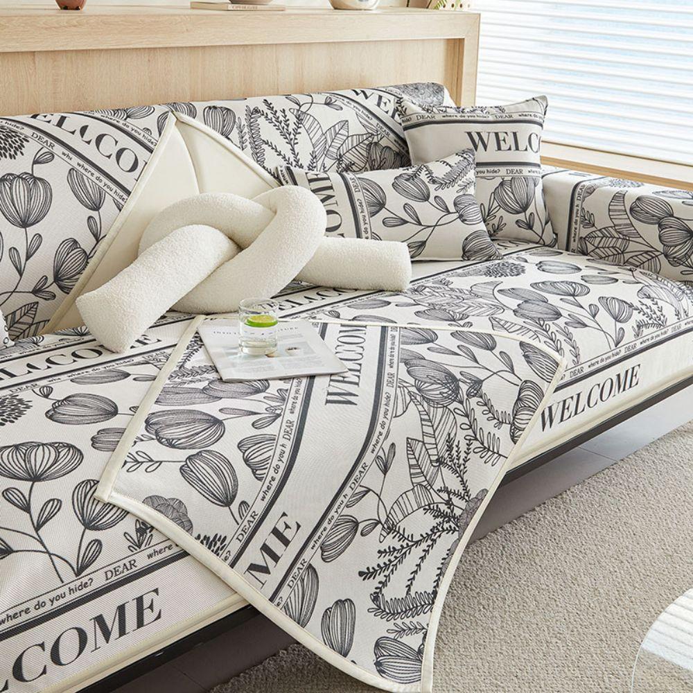 Summer Living Room Flower Print Anti-slip Furniture Protection Ice Silk Funda Sofa Cushion Cover Slipcover