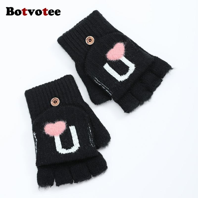 Botvotee Black Gloves Fingerless Gloves Women Winter Women Arm Warmers Knit Y2k Accessories Fashion Pink Love Cute Arm Sleeve