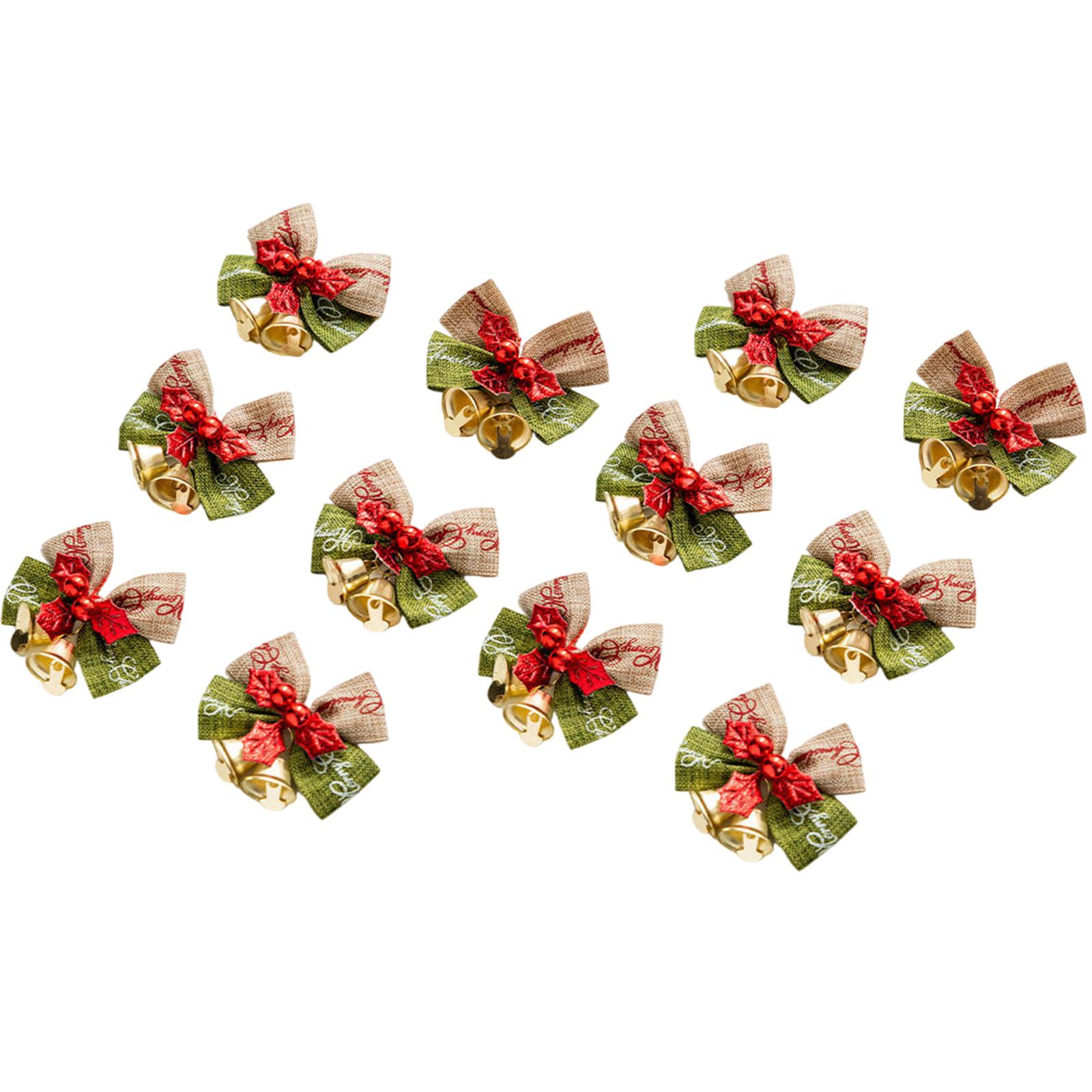 

12 шт. Рождественские банты с колокольчиками, винтажные банты из мешковины, набор бантов для упаковки подарков на рождественскую елку, украшения B