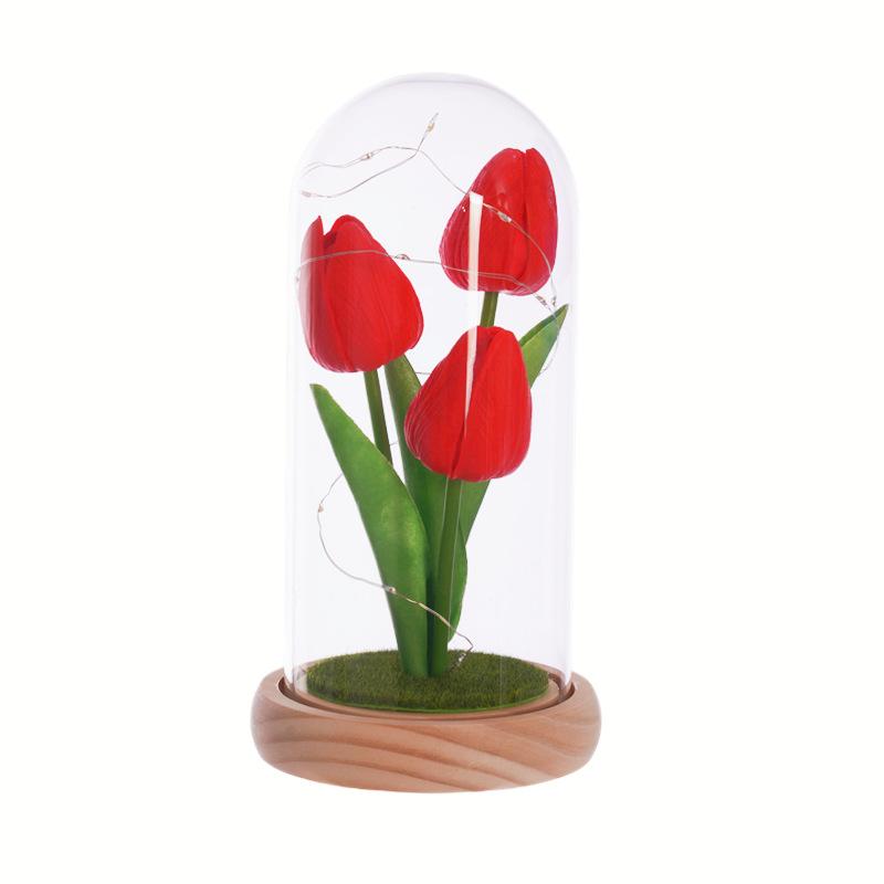 Simulation tulip glass cover ornament creative night light Mother's Day Valentine's Day gift for girlfriend