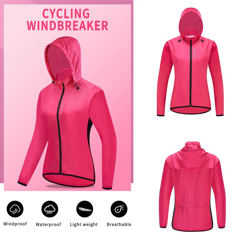 Wosawe Fahrradjacke für Damen, winddicht, mit Kapuze, Fahrrad-Reitjacke, Damen-Laufsportbekleidung