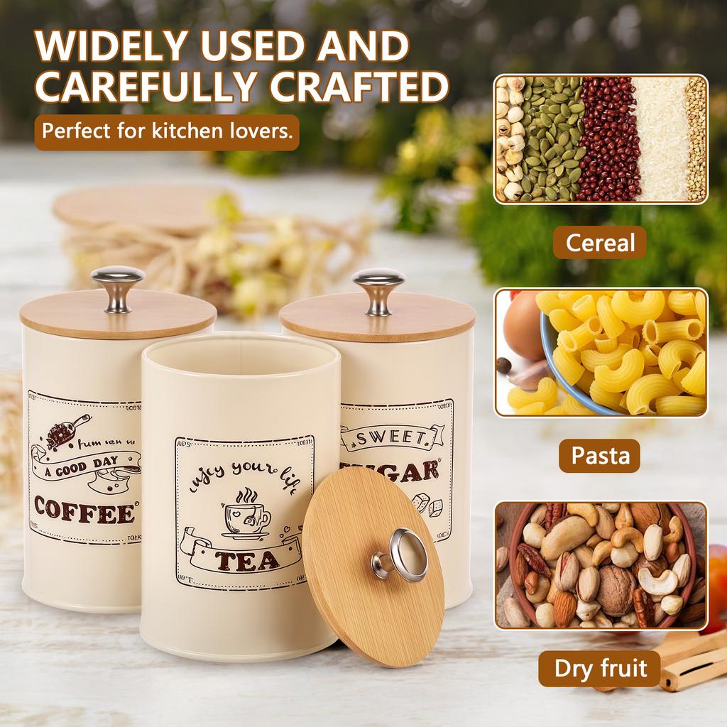 Coffee Bean Storage Jar Metal Coffee Tea Sugar Container Large Capacity Sealed Storage with Bamboo Lid Tea Can Kitchen Supplies