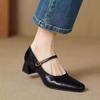 Soft Sheepskin High Heels For Women Black 2026 Spring French Retro Square Toe Thick Heel Shallow Mouth Women Single Shoes