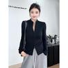 Hong Kong Style Double Zipper Stand-Up Collar Short Jacket: Women's Slim Fit Sweet & Spicy Long Sleeve Base Shirt