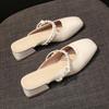 2025 Spring and Summer New French Bag Head Half Slippers Women's Outer Wear Square Head High Heels Thick Heel Gentle with Skirt Explosion