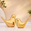 Eramic Golden Bird Figurine Set with Non-Slip Base, Decorative Bird Statues for Tabletop Shelf