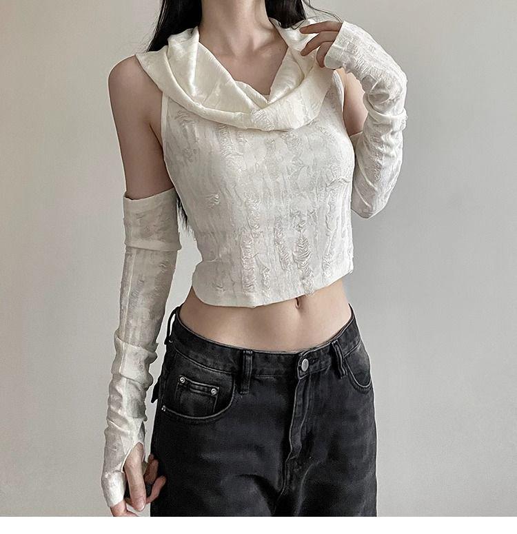 Women's Summer Sleeveless Hooded Crop Top: Sexy, Ripped, Cross-Border Wasteland Style