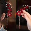 Red Camellia Tassel Hair Clips for Bridal Updo or Evening Gown