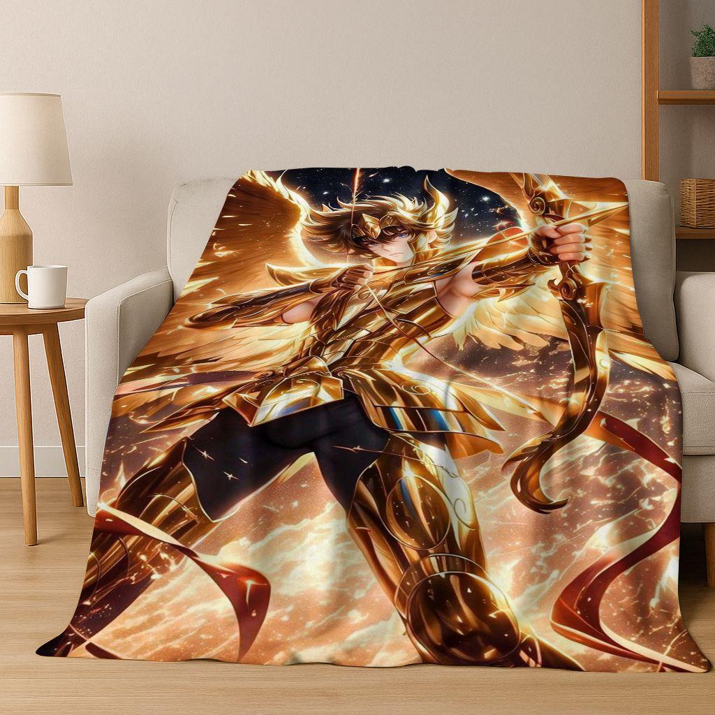Retro Anime Saint Seiya Gold Saint Cartoon Flannel Blanket,Cozy Soft Throw Blanket for Home Bedroom Bed Sofa Picnic Cover Kids