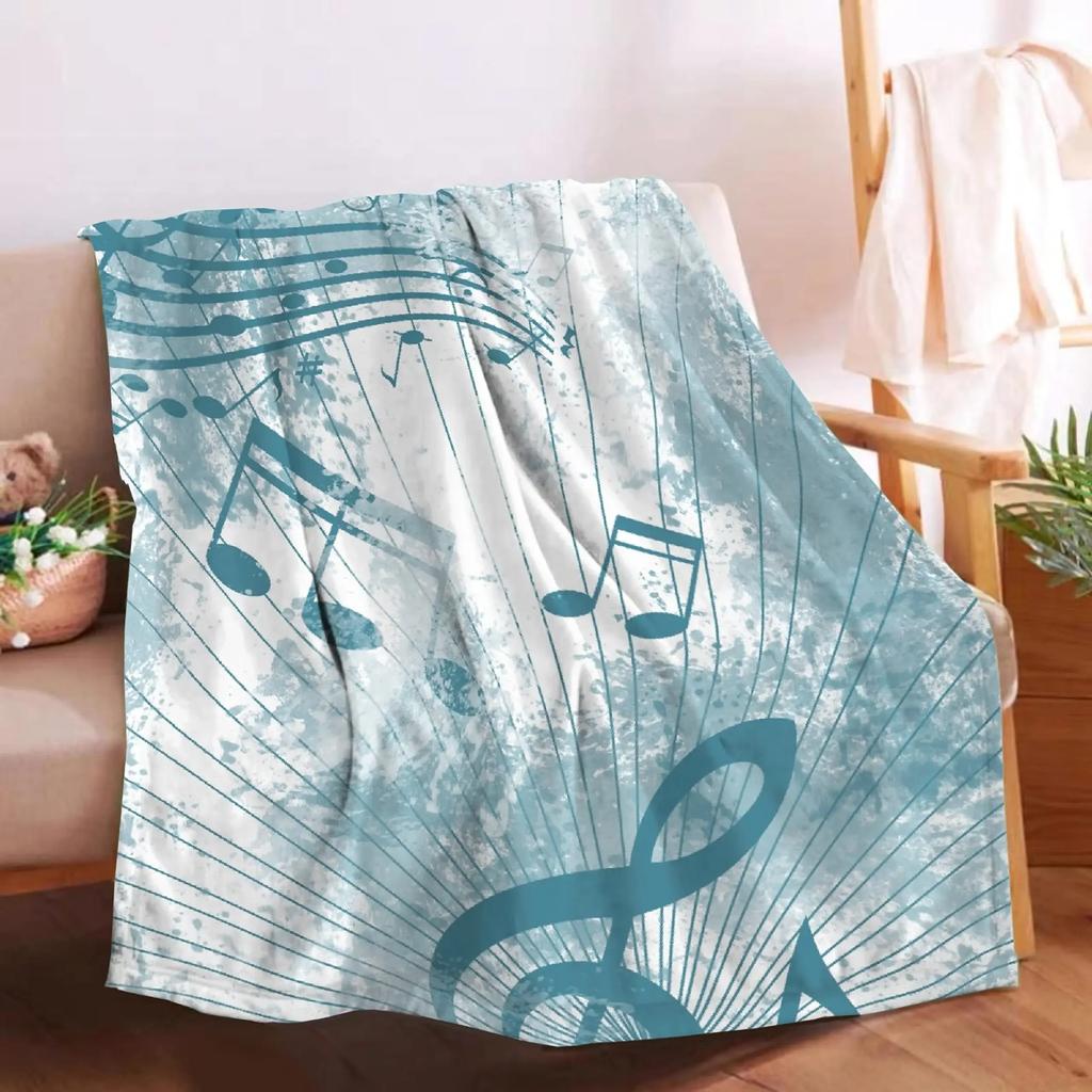 Music Note Flannel Throw Blanket Super Soft Lightweight Music Theme Blanket for Couch Sofa Bed Living Room Twin King Size