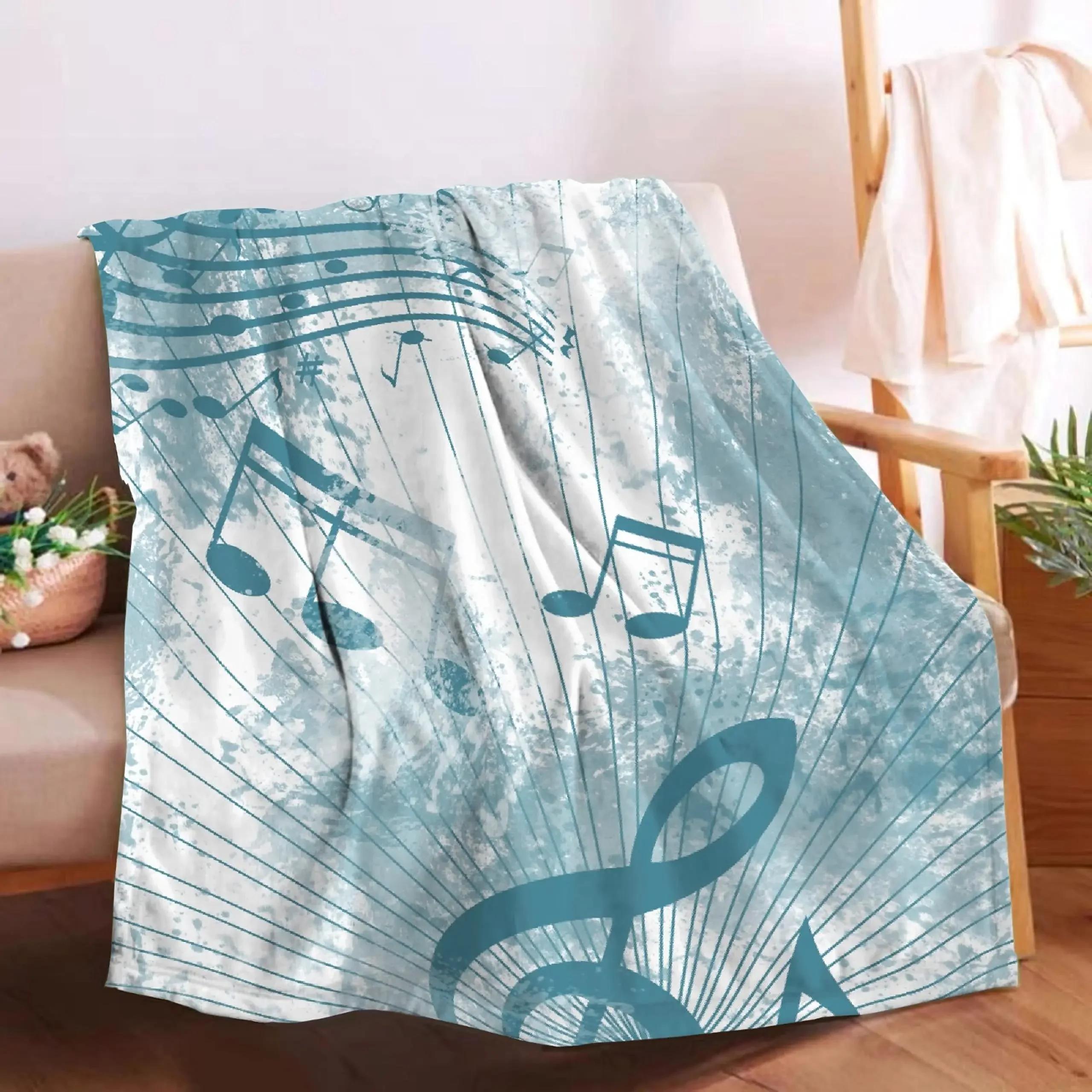 Music Note Flannel Throw Blanket Super Soft Lightweight Music Theme Blanket for Couch Sofa Bed Living Room Twin King Size 80x120cm