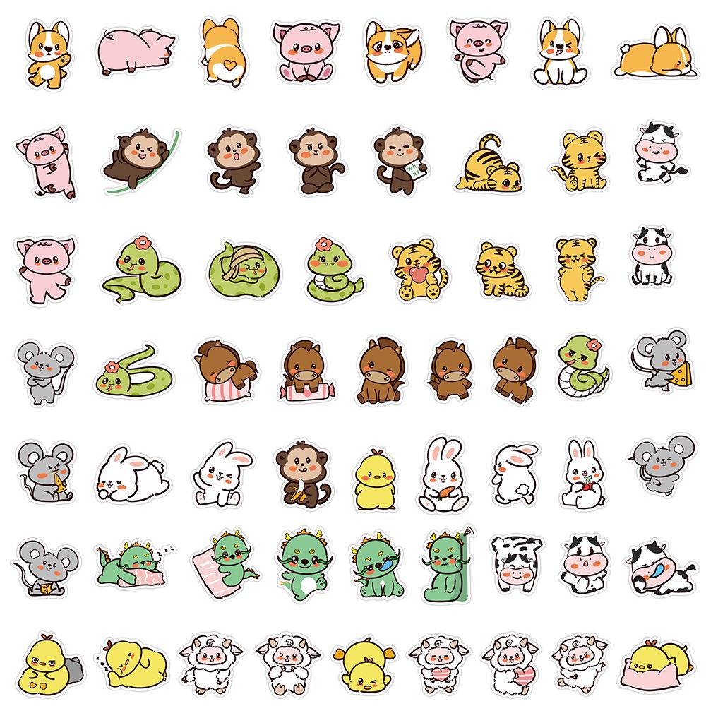 Zodiac Animal Doodle Stickers - Cute, Creative Journal Decor (50-Pack)
