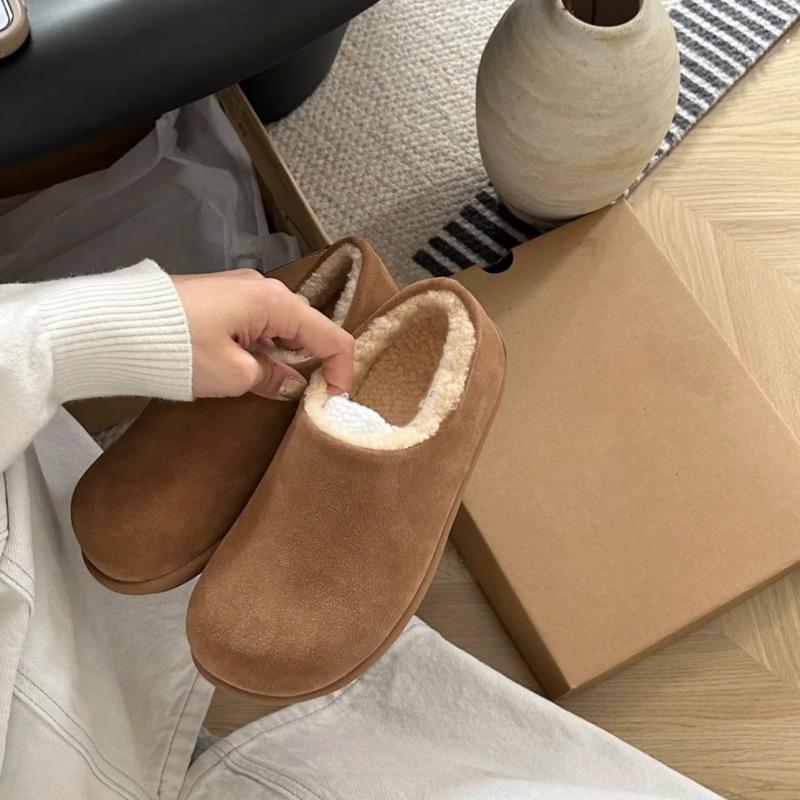 Fleece thick-soled all-inclusive shoes, fluffy half-drag, wear warm cotton shoes in autumn and winter