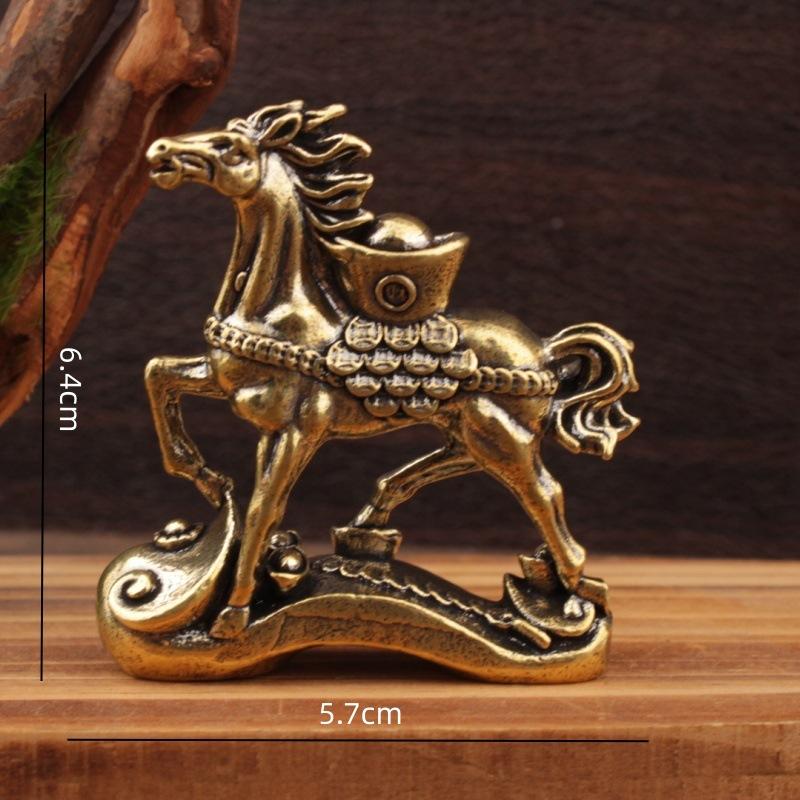 Brass Horse Step On Coins Lucky Statue Feng Shui Desk Ornament Zodiac Animal Figurines Miniatures Pure Copper Crafts Collections