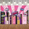 Manga Style Urban Architecture Themed Birthday Party Banner Backdrop, Superhero Girl Birthday Party Decoration Shooting Backdrop1