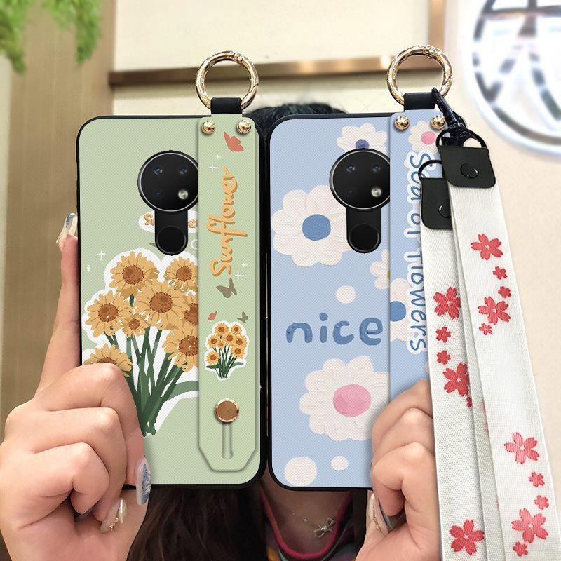 Anti-knock Flower Phone Case For Nokia 6.2/7.2 Dirt-resistant Silicone Oil Painting Waterproof Soft Case Wristband Ring