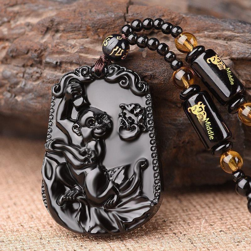 Carved Chinese Twelve Zodiac Lucky Blessing Pendant Imitation Black Obsidian for Party Favor Souvenir