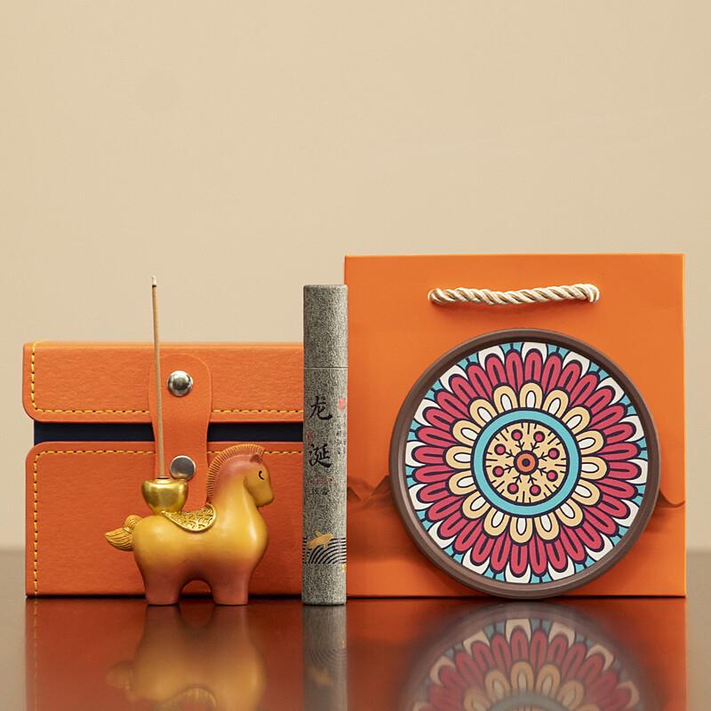 Auspicious Resin Horse Incense Holder Gift Set