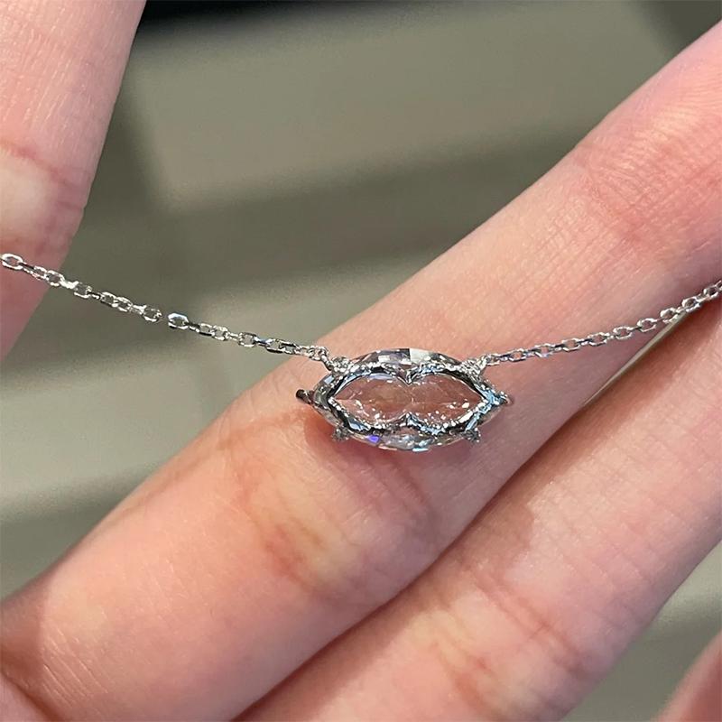 Marquise Cut Lab Grown Diamond Dainty Marquise Necklace Edge Embellished Small Diamonds Pendant