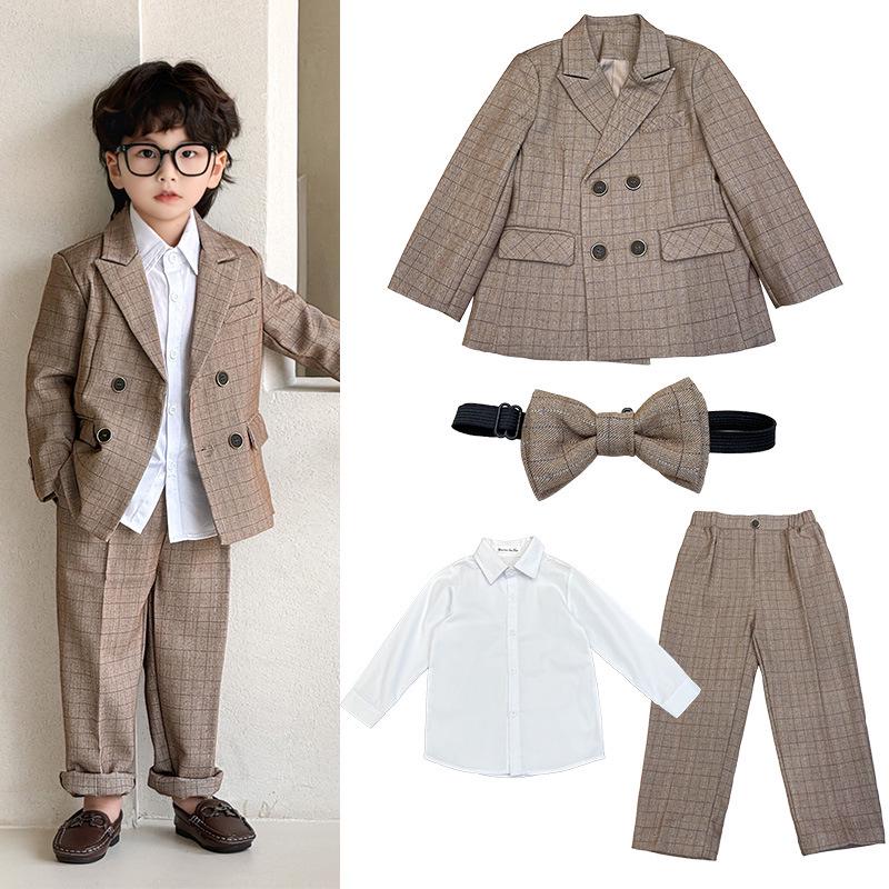 2025 Autumn British Plaid Tuxedo Suit for Kids: Boys' & Girls' Performance Vest Costume
