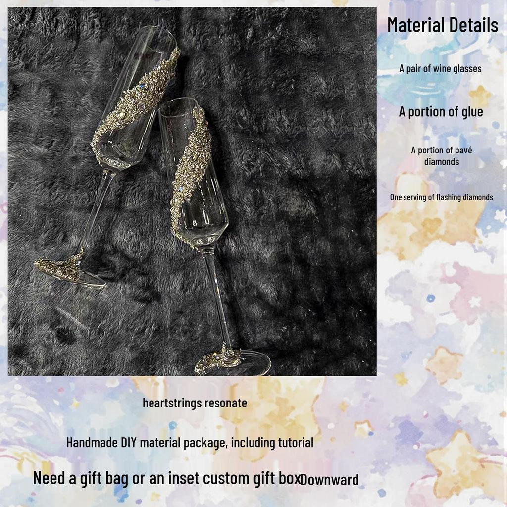 DIY Crushed Diamond High-Stemmed Wedding Toasting Glasses Pair - Handmade Bride & Wedding Gift