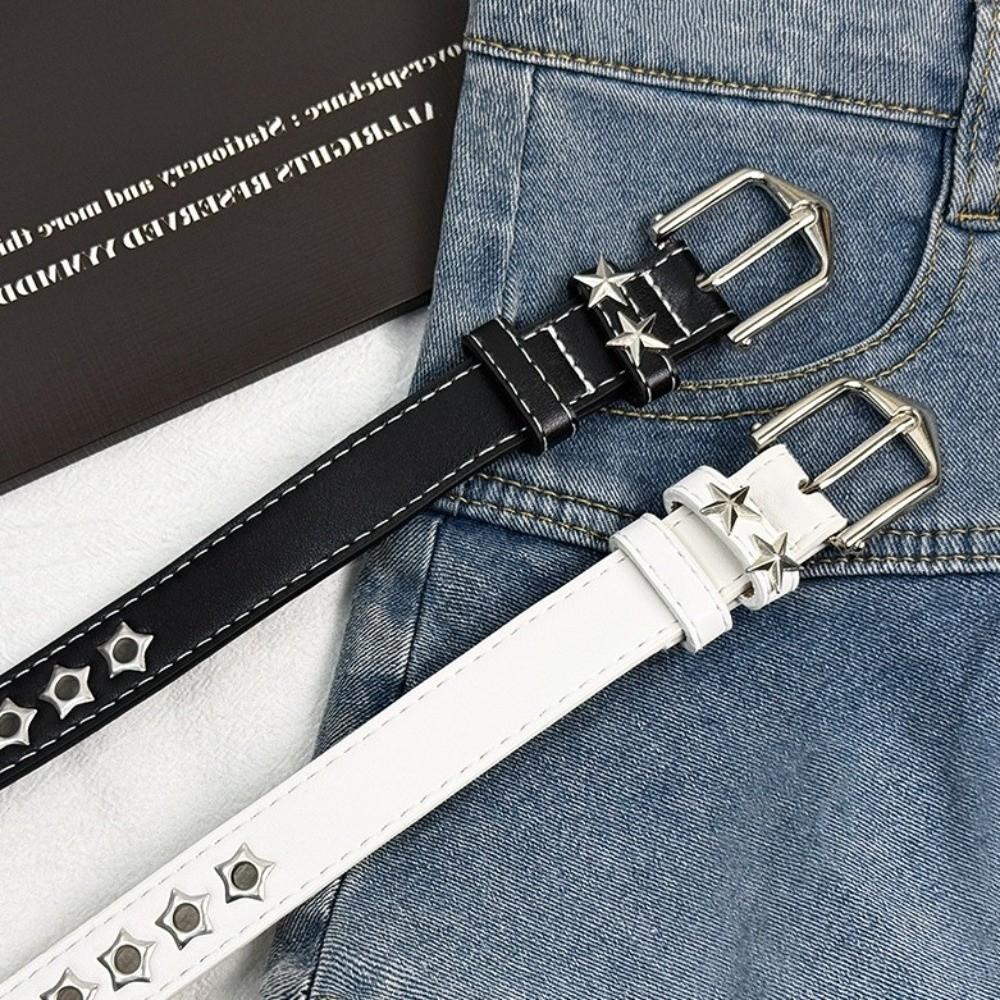 PU Leather Women's Jeans Belt Star Eyelets Girls Rivet Waistband Y2K Star Waist Belts  Hip Hop