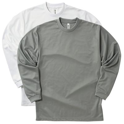 Glimmer Dry Long Ribbed UV Set of Size L T-Shirts, Sleeves, Mesh, Moisture-Wicking, Quick-Drying, Protection, 2, White/Gray,