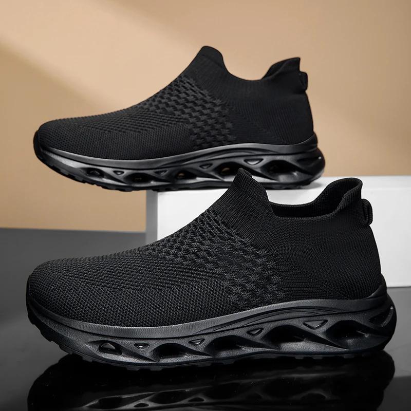 

Мужские кроссовки для бега, вязаные, дышащая сетка, спортивные кроссовки, женские, для улицы, легкие, нескользящие, повседневные кроссовки для бега, мужские 46 чёрный
