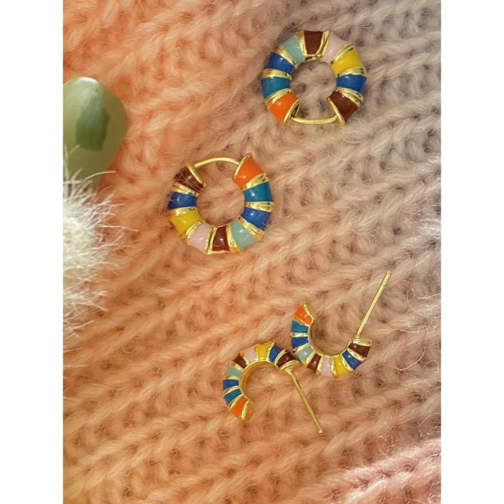 White Baihe With Color Drop Glaze Enamel Earrings Light Luxury Simple Studs Retro Earrings