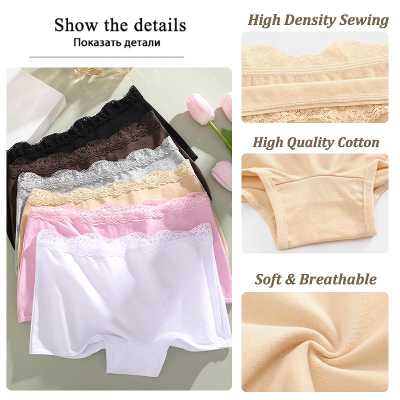 3Pcs Women's Cotton Boxers Panties Seamless Lace Satin Underwear Female Briefs Cozy Lingerie Sports Intimate Underpants S-XXL