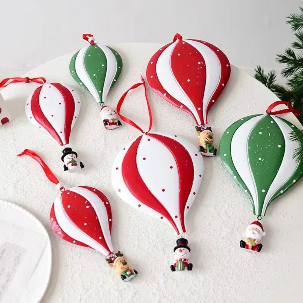 Iron Hot Air Balloon Ornament Red Green White Hanging Loop Christmas Balloon Pendant Lightweight Durable Santa Claus Pendant