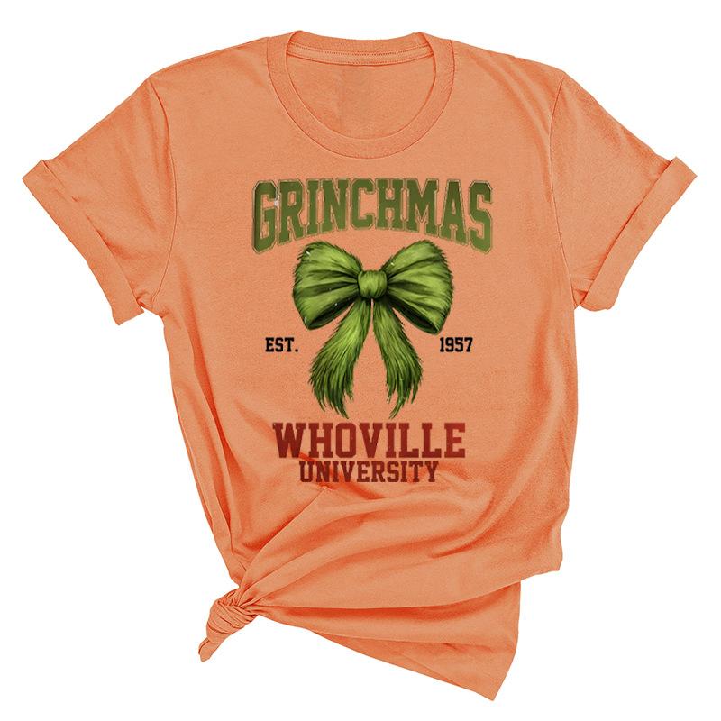 Weihnachten Bedrucktes Reines Baumwoll Kurzarm Damen Freizeit Trendiges T-Shirt Pullover Weihnachten Mode Oberteil T-Shirts Damen