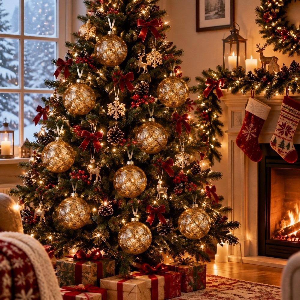 4Pcs Pack Christmas Ball Set PET Material Colorful Hanging Bauble Ball Pendant Holiday Parties