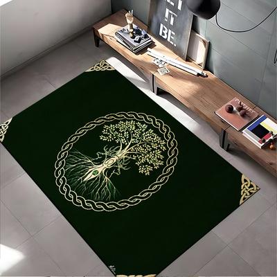 Tree of Life Design On Green Rug Non-slip Rug Suitable for Living Room and Bedroom Sofas