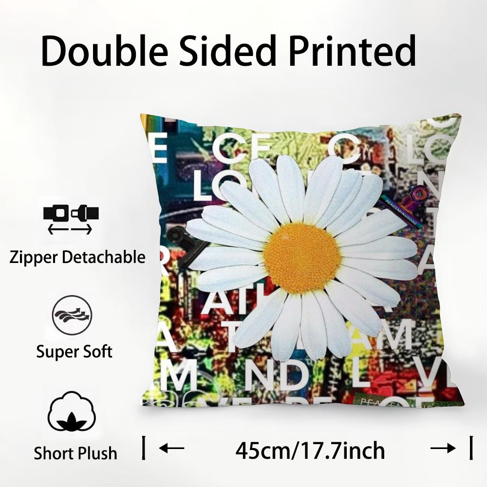 Daisy P-PEACEMINUSONE Pillow Case Plush Fabric Soft Double Sided Print Sofa Cushion Cover Throw Pillow Covers