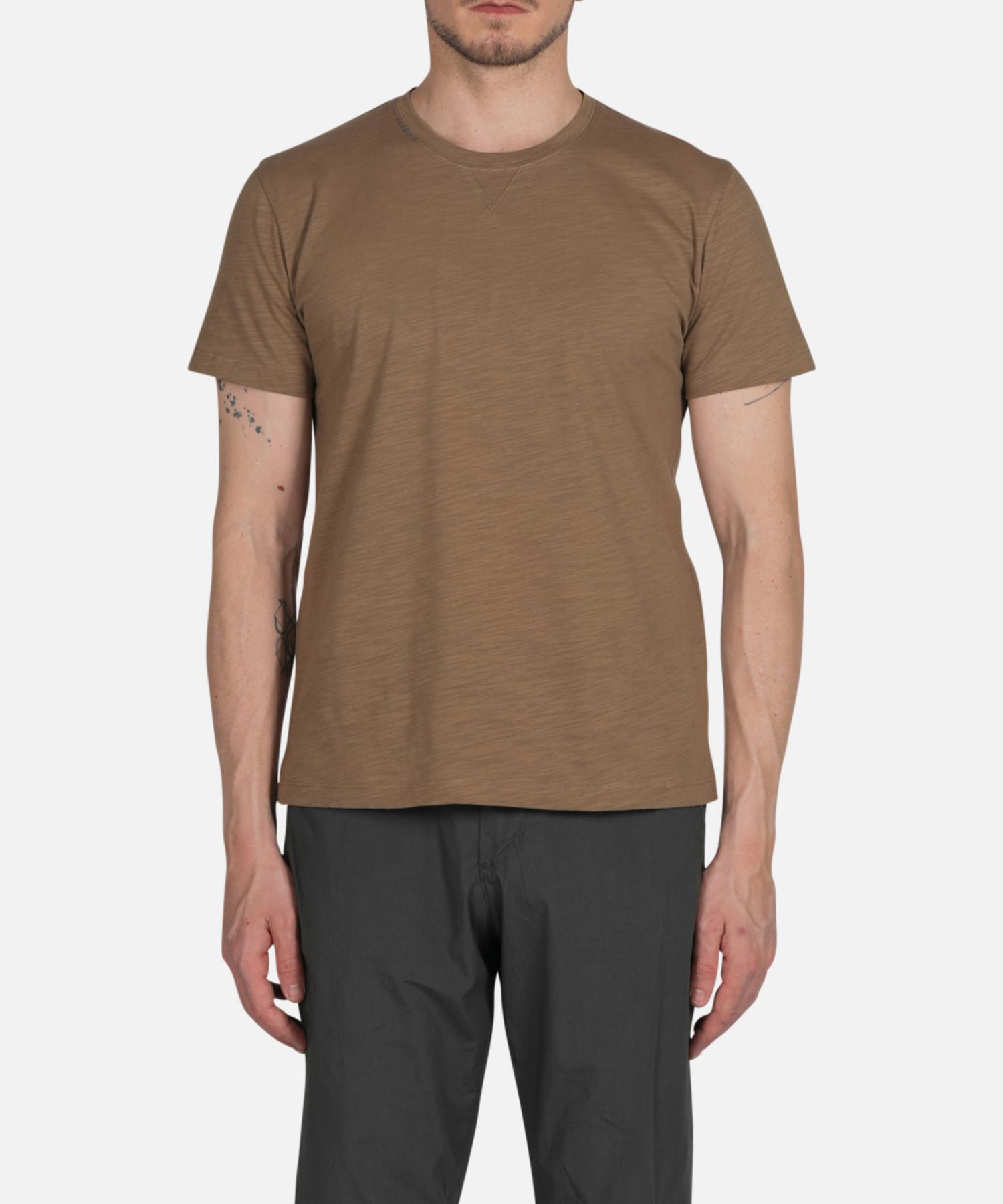 Panicalle Beige Slub Cotton Stitch Short Sleeve T-Shirt Charcoal/M