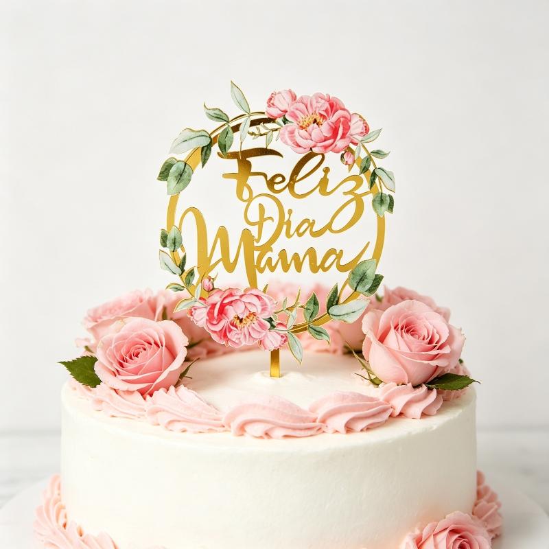 1Pcs Acrylic Feliz Dia Mama Spanish Language Cake Topper For Mothers Day Flower Party Scene Dessert Adornment