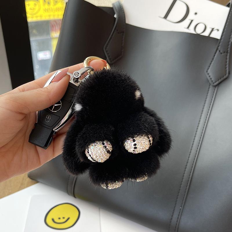 Cute Long Ear Bunny Keychain Real Mink Fur Rabbit Doll Pendant Toys Keyring Women Bag Charm Ornament Pompom Plush Jewelry Gifts