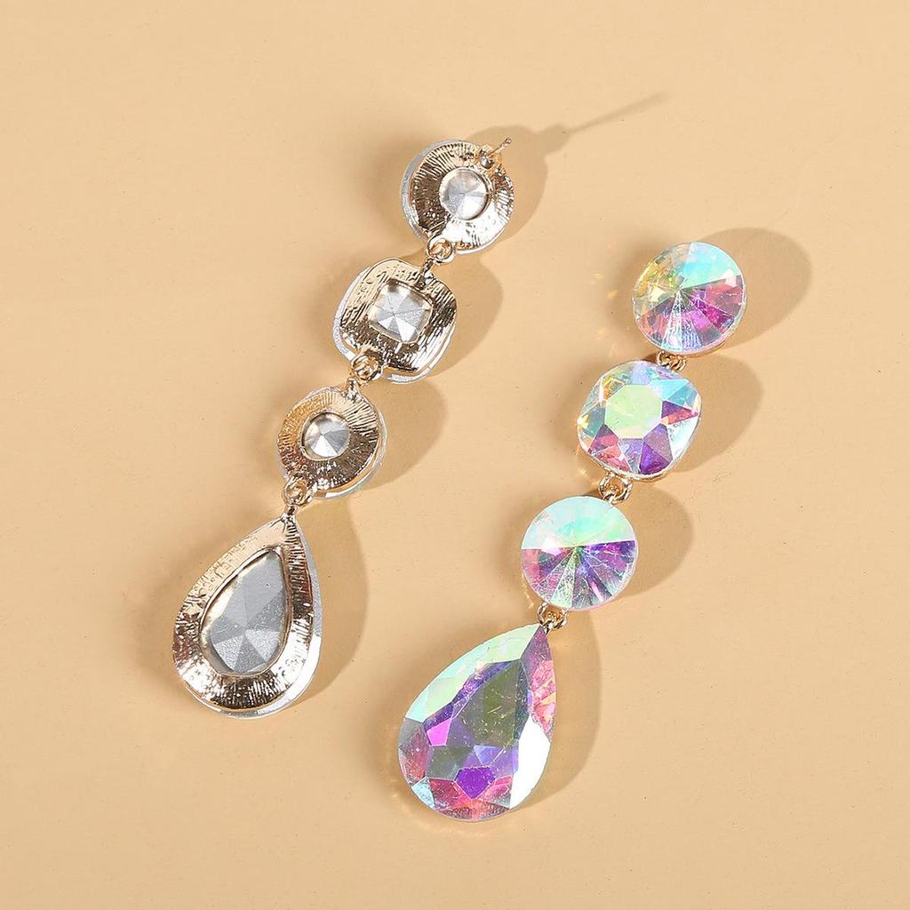 AB Color Teardrop Rhinestone Earrings with European & American Style