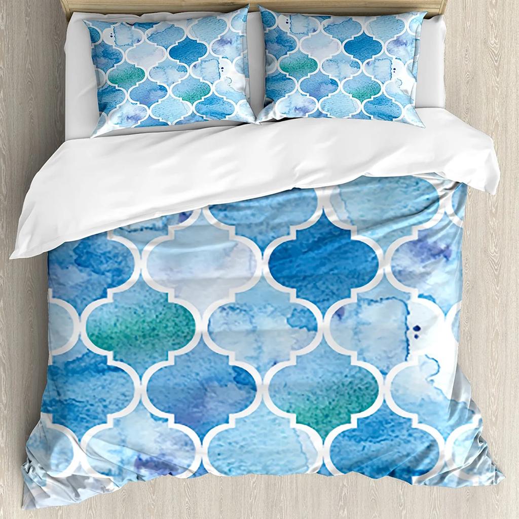 Geometric Duvet Cover Spanish Culture Inspired Ornamental Symmetric Floral Arrangement Vivid Palette Twin Polyester Qulit Cover