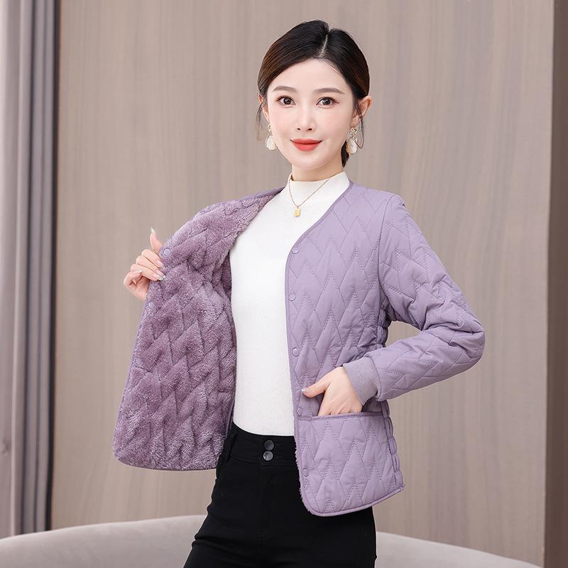 Women's Lightweight Cotton Padded Jacket with Velvet Lining - 2025 Trendy Short Style