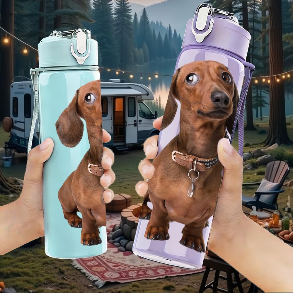 1PC Brown Standing Dog Print 750ml Color Plastic Sports Water Bottle Leakproof Flip Straw Lid Suitable for Sports Office Home Use