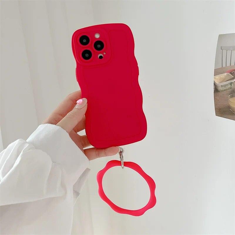 

Чехол для телефона с кольцом и петлей волнистого цвета для iPhone15 14 13 12 11 XS MAX, мягкий чехол, тонкий чехол для Samsung S24 S23 S22 Ultra A15 A05 A14 A34 A54 A13 A53 samsung m54 ярко-розовый