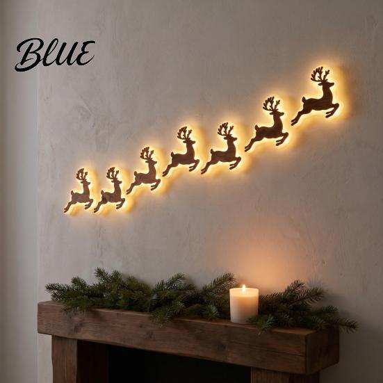 Christmas Gift for Xmas Decor Wall Silhouette Glowing Wooden Family 7Pcs Lights LED Reindeer Decorations