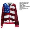 Womens Sequin Jacket U.S. Flag Red Blue White Glitter Zip Up Coat Casual Long Sleeve Color Block Sweatshirt Top
