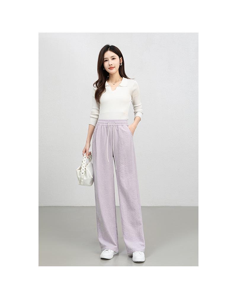 Cloud-Feel Velvet Elastic Waist Drawstring High-Waisted Wide-Leg Summer Pants