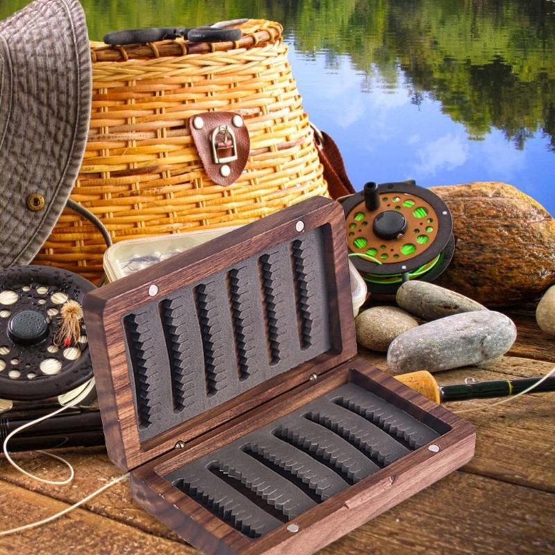 Doppelseitige Taschen Fliegenfischen Box Behälter Holz Angelgerät Box Angelgerät Haken Organizer Aufbewahrungskoffer
