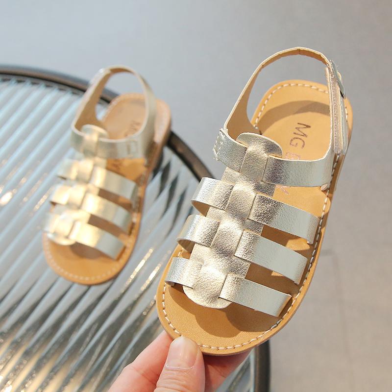 

Baby Children Sandals Classic Pu Leather Plain Design Unisex Kids Sliders Hollow-out Hook-loop Non-slip Leisure Boys Girls Shoes 23