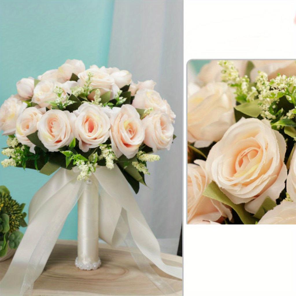 Champagne Wedding Bouquet for Bride Bridesmaid Artificial Roses Bouquet for Wedding Church Home Decoration, Gifts